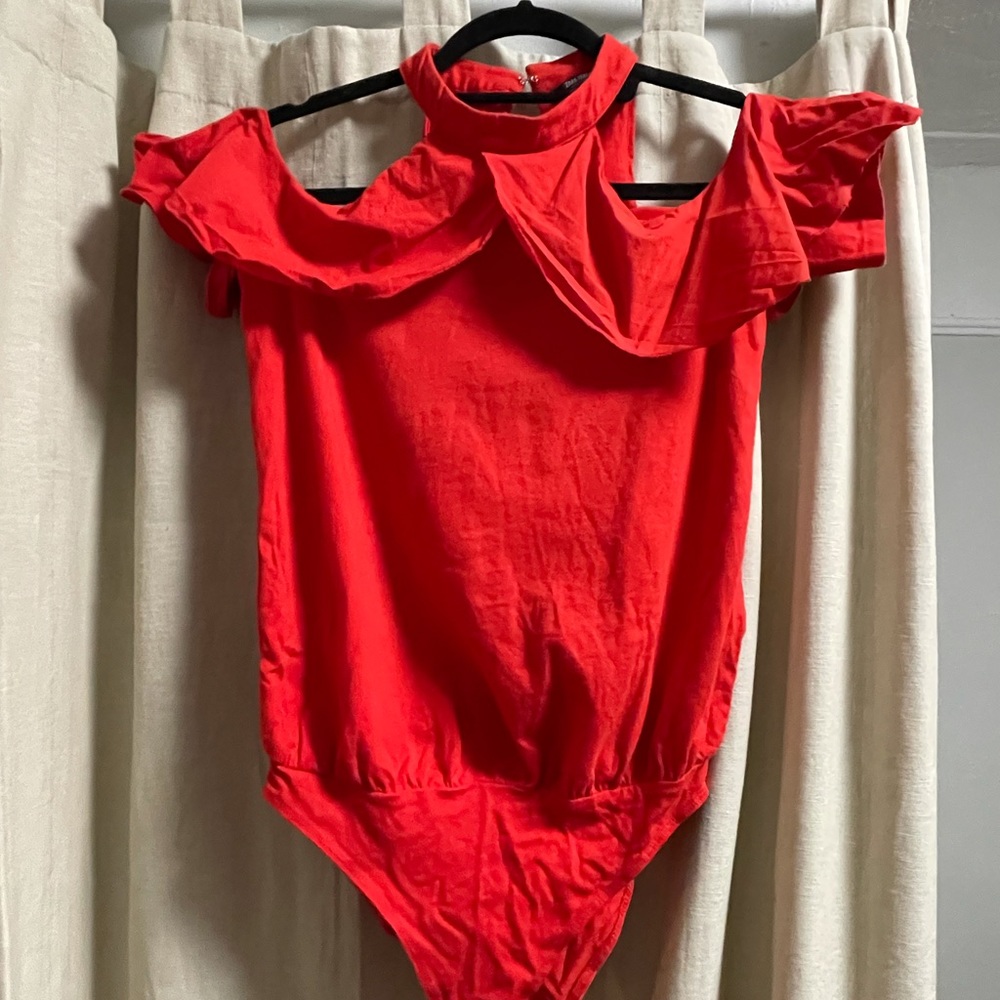 Zara Red Body suit with ruffles